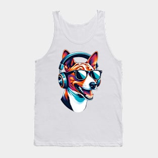 Basenji Smiling DJ with Headphones Japanese Art Tank Top